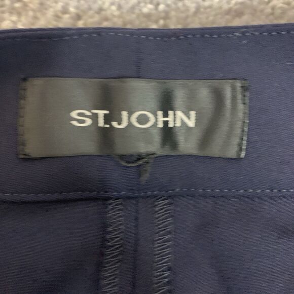 St. John Emma Straight Leg Pleated Navy Blue Cady Trousers Size 4 - Picture 3 of 6